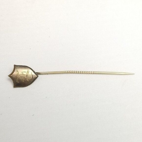 Vintage Shield Shape E Monogram Stick Pin Letter Engraved Victorian Antique - Picture 2 of 5